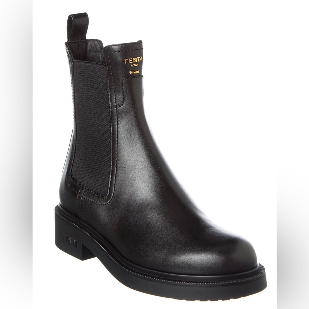 Fendi filo Black Leather Chelsea Boots shoes 40